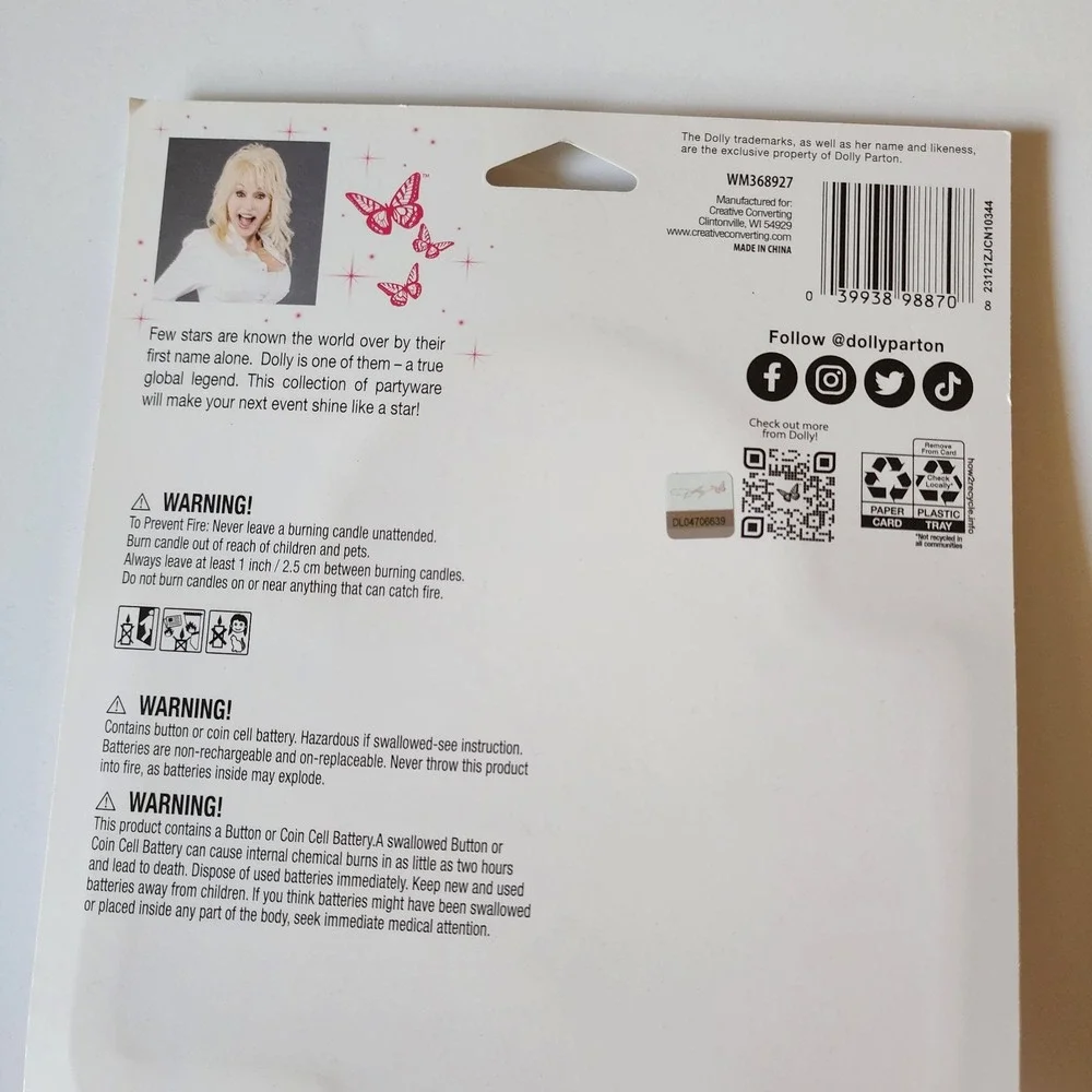 Brand New Dolly Parton Cake Topper Lights up 6 Candles 6 Candle Holders